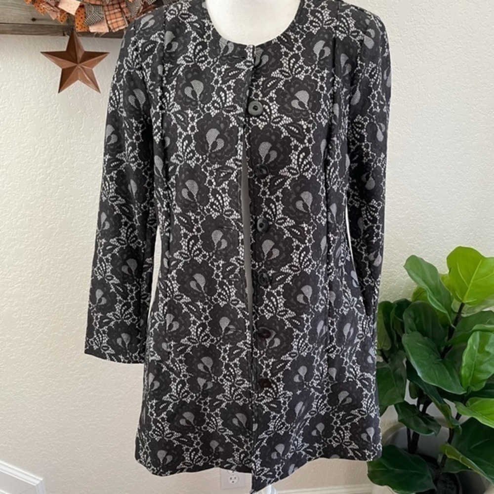 Cabi 3316 black lace look long blazer jacket M